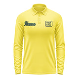 Custom Light Yellow Dark Green Long Sleeve Polo Shirt