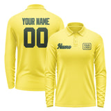 Custom Light Yellow Dark Green Long Sleeve Polo Shirt
