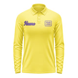 Custom Light Yellow Light Purple Long Sleeve Polo Shirt