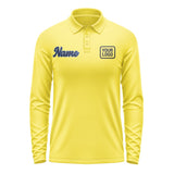 Custom Light Yellow Navy Long Sleeve Polo Shirt