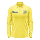 Custom Light Yellow Blue Green Long Sleeve Polo Shirt