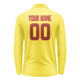 Custom Light Yellow Coral Red Long Sleeve Polo Shirt