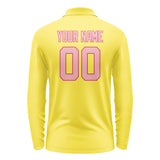 Custom Light Yellow Light Pink Long Sleeve Polo Shirt
