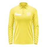 Custom Light Yellow White Long Sleeve Polo Shirt