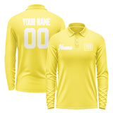 Custom Light Yellow White Long Sleeve Polo Shirt
