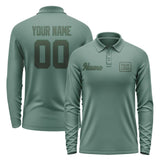 Custom Blue Green Dark Green Long Sleeve Polo Shirt