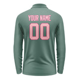 Custom Blue Green Light Pink Long Sleeve Polo Shirt