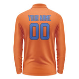 Custom Orange Sky Blue Long Sleeve Polo Shirt