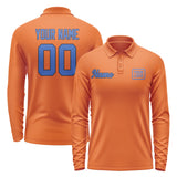 Custom Orange Sky Blue Long Sleeve Polo Shirt