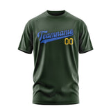 Custom Dark Green Sky Blue T-Shirt