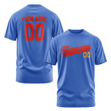 Custom Sky Blue Orange Red T-Shirt