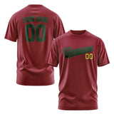 Custom Crimson Red Dark Green T-Shirt