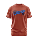 Custom Coral Red Sky Blue T-Shirt