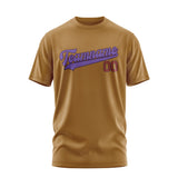 Custom Khaki Light Purple T-Shirt