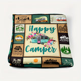 Blanket for Camper Gifts, “Happy Camper”, From Family, Birthday Christmas Holiday Everyday Encouragement, Inspirational Theme