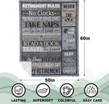 Blanket for Retirement Gifts, “Retirement Rules: Happy Retirement”, From Family Friends, Birthday Christmas Holiday, Inspirational Theme