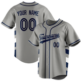 Custom Unisex Gray & Navy Blue Pattern Baseball Jersey