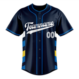 Custom Unisex Navy Blue & Blue Pattern Baseball Jersey BB0000011820