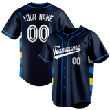 Custom Unisex Navy Blue & Blue Pattern Baseball Jersey BB0000011820