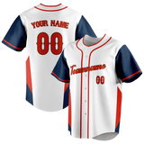 Custom Unisex White & Navy Blue Pattern Baseball Jersey BB0000020218