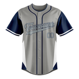 Custom Unisex Gray & Navy Blue Pattern Baseball Jersey BB0000020318