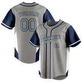 Custom Unisex Gray & Navy Blue Pattern Baseball Jersey BB0000020318