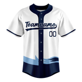 Custom Unisex White & Navy Blue Pattern Baseball Jersey BB0000160218