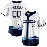 Custom Unisex White & Navy Blue Pattern Baseball Jersey