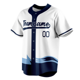 Custom Unisex White & Navy Blue Pattern Baseball Jersey BB0000160218