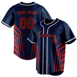 Custom Unisex Navy Blue & Red Pattern Baseball Jersey