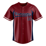 Custom Unisex Maroon & Navy Blue Pattern Baseball Jersey BB0000370818