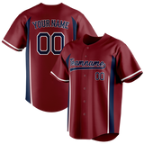 Custom Unisex Maroon & Navy Blue Pattern Baseball Jersey