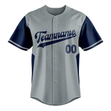 Custom Unisex Gray & Navy Blue Pattern Baseball Jersey BB0000390318