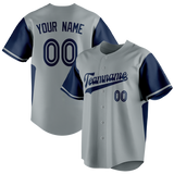 Custom Unisex Gray & Navy Blue Pattern Baseball Jersey