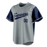 Custom Unisex Gray & Navy Blue Pattern Baseball Jersey BB0000390318