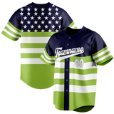 Custom Unisex Navy Blue & Green Pattern Baseball Jersey BB0000431814