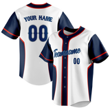 Custom Unisex White & Navy Blue Pattern Baseball Jersey