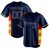 Custom Unisex Navy Blue & Yellow Pattern Baseball Jersey