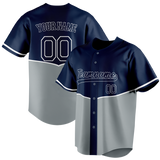 Custom Unisex Navy Blue & Gray Pattern Baseball Jersey BB0000511803