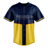 Custom Unisex Navy Blue & Yellow Pattern Baseball Jersey BB0000511812