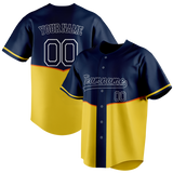 Custom Unisex Navy Blue & Yellow Pattern Baseball Jersey