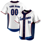 Custom Unisex White & Navy Blue Pattern Baseball Jersey BB0000590218