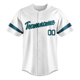 Custom Team Design White & Dark Aqua Colors Design Sports Baseball Jersey BB00AD030216