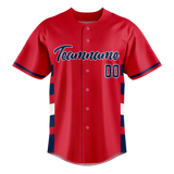 Custom Team Design Red & Navy Blue Colors Design Sports Baseball Jersey BB00CG010918