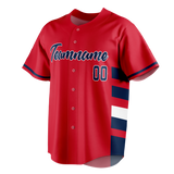 Custom Team Design Red & Navy Blue Colors Design Sports Baseball Jersey BB00CG010918