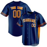 Custom Team Design Navy Blue & Light Orange Colors Design Sports Baseball Jersey