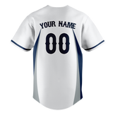 Custom Team Design White & Navy Blue Colors Design Sports Baseball Jersey BB00SF030218