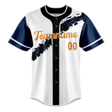 Custom Team Design White & Navy Blue Colors Design Sports Baseball Jersey BB00SF060218