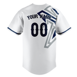 Custom Team Design White & Navy Blue Colors Design Sports Baseball Jersey BB00SF080218