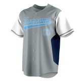 Custom Team Design Gray & Navy Blue Colors Design Sports Baseball Jersey BB00TBR040318